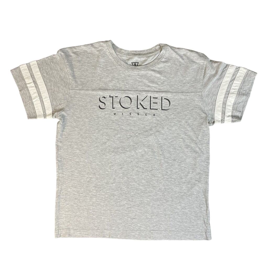 Vissla Shirt Youth XL Gray White Stripes Short Sleeves Crewneck Graphic Tee EUC